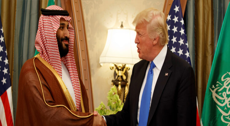 President Donald Trump shakes hands with Saudi Deputy Crown Prince and Defense Minister Mohammed bin Salman during a bilateral meeting, in Riyadh, May 20, 2017. AP Photo/Evan Vucci, File