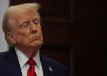 U.S. President Donald Trump stands after delivering remarks on AI infrastructure at the Roosevelt room at White House in Washington, U.S., January 21, 2025. REUTERS/Carlos Barria