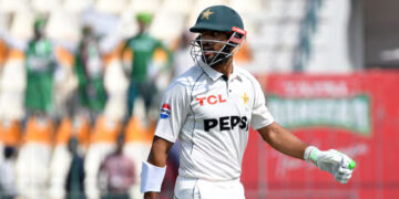 Cricket - Second Test - England v Pakistan - Multan Cricket Stadium, Multan, Pakistan - October 17, 2024 Pakistan's Shan Masood walks back to the pavilion after losing his wicket, caught out by England's Ollie Pope off the bowling of Shoaib Bashir REUTERS/M A Tanveer/File Photo