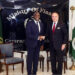 Finance Minister Muhammad Aurangzeb shakes hands with Makhtar Diop, Managing Director & Executive Vice President of the International Finance Corporation (IFC), at the Finance Division in Islamabad, Pakistan on February 14, 2025. (Photo courtesy: @Financegovpk/ X)