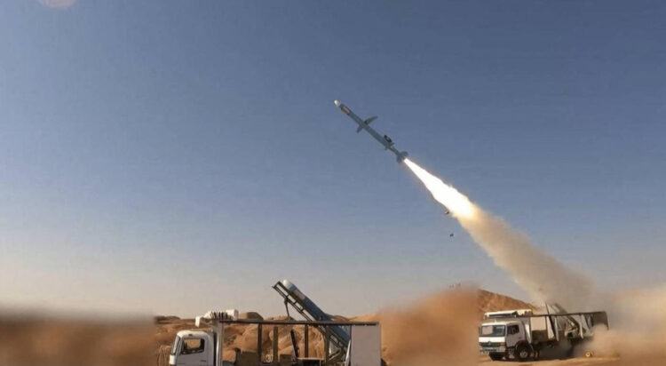 This handout photo provided by Iran’s Revolutionary Guard Corps (IRGC) official website Sepah News on February 1, 2025, shows a test launch during the unveiling of the Ghadr-380 naval cruise missile in an undisclosed location in Iran. The naval arm of the IRGC unveiled a new underground missile facility on the south coast in footage aired by state television on February 1, two weeks after unveiling an underground naval base | Photo Credit: AFP PHOTO / IRAN’S REVOLUTIONARY GUARD VIA SEPAH NEWS