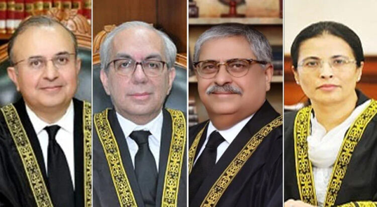 (From left to right) Justice Syed Mansoor Ali Shah, Justice Munib Akhtar, Justice Athar Minallah and Justice Ayesha A Malik. (Credit: SC website)