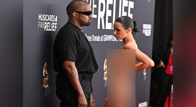 Kanye West and Australian model Bianca Censori arrive for the 67th Annual Grammy Awards at the Crypto.com Arena in Los Angeles on Feb. 2, 2025.