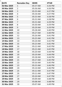 ramadan schedule 2025 pakistan lahore