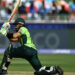 Pakistan’s captain Mohammad Rizwan (L) plays a shot as India’s wicketkeeper KL Rahul watches during the ICC Champions Trophy one-day international (ODI) cricket match between Pakistan and India at the Dubai International Stadium in Dubai on February 23, 2025. AFP