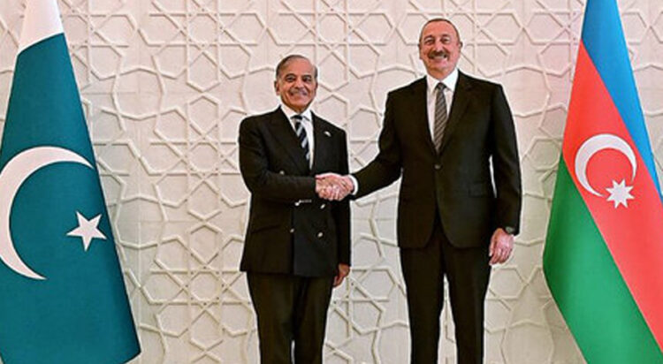 Pakistan Prime Minister Shehbaz Sharif (left) meets President of Azerbaijan Ilham Aliyev in Baku on June 15, 2023. ( Prime Minister's Office/File)