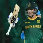 South Africa’s Rassie van der Dussen celebrates after scoring a half-century during Champions Trophy match against England . AFP