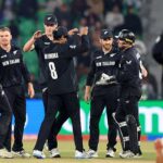 New Zealand's Glenn Phillips celebrates with teammates after taking the wicket of South Africa's Keshav Maharaj, caught out by Tom Latham during ICC Champions Trophy semi-final at Gaddafi Stadium, Lahore, March 5, 2025. — Reuters