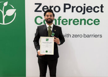 BIONIKS CEO Anas Niaz after winning the Zero Project Award 2025 in Vienna, Austria, on March 7, 2025. (BIONIKS)