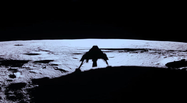 Firefly Aerospace's Blue Ghost spacecraft casts a shadow on the moon's surface. Photograph: Firefly Aerospace/Reuters