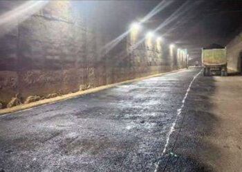 A view of the Nazimabad Underpass with lights on (Image; 24 News)