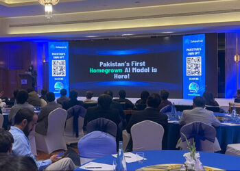 CEO Data Vault, Mehwish Salman Ali, speaks at the inauguration ceremony of Pakistan’s first “home-grown” generative pre-trained transformer (GPT) platform, ‘Zahanat AI,’ in Islamabad, Pakistan, on March 20, 2025. (AN Photo)