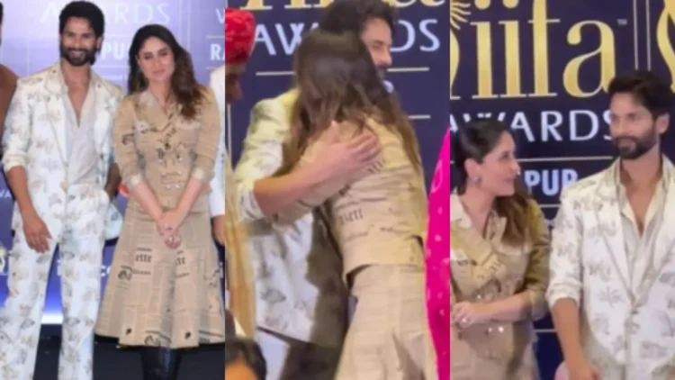 Kareena Kapoor hugs Shahid Kapoor on IIFA 2025 stage. Pic credits ToI