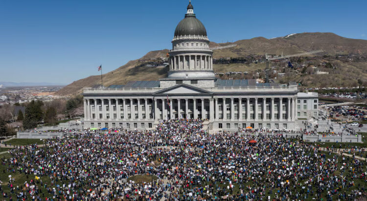 "Hands off" protest, Salt Lake City, April 5, 2025. REUTERS/Jim Urquhart