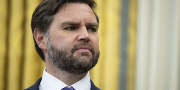 Vice President JD Vance is seen in the Oval Office at the White House Feb. 21, 2025. Photo by Francis Chung/POLITICO via AP