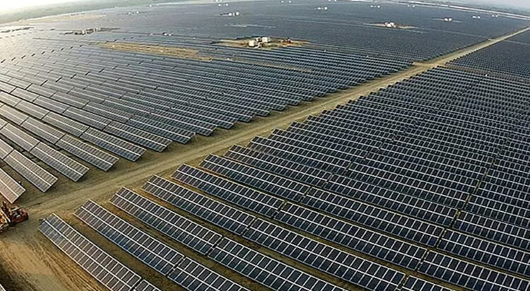An aerial view of the Quaid e Azam Solar Power Park in Bahawalpur in Pakistan.