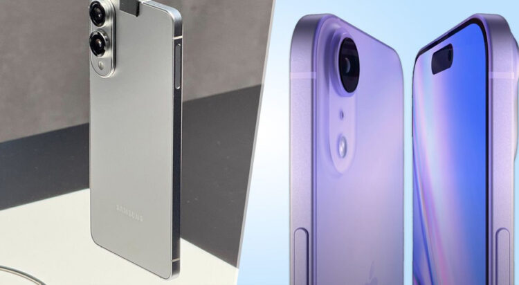 Samsung Galaxy S25 Edge and iPhone 17 Air ( (Image credit: Future / Front Page Tech)