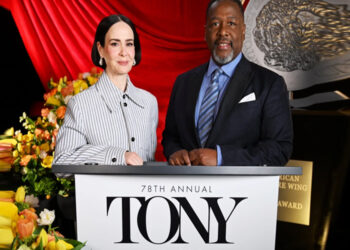 Sarah Paulson and Wendell Pierce host the 78th annual Tony Award nominations in New York City on Thursday.Jenny Anderson / Getty Images