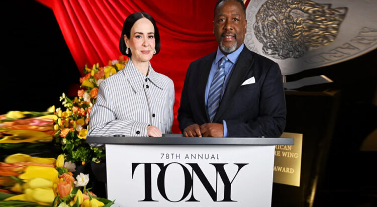 Sarah Paulson and Wendell Pierce host the 78th annual Tony Award nominations in New York City on Thursday.Jenny Anderson / Getty Images