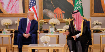 ] U.S. President Donald Trump and Saudi Crown Prince Mohammed Bin Salman meet in Riyadh, Saudi Arabia, May 13, 2025. REUTERS/Brian Snyder