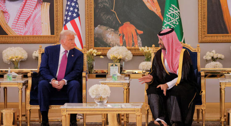 ] U.S. President Donald Trump and Saudi Crown Prince Mohammed Bin Salman meet in Riyadh, Saudi Arabia, May 13, 2025. REUTERS/Brian Snyder