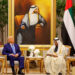 Trump and Sheikh Mohamed at the presidential palace in Abu Dhabi [Brian Snyder/Reuters]