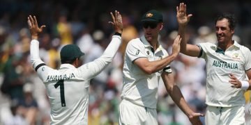 A half-century from Mitchell Starc allowed Australia's tail to wag on the third day at Lord's, with South Africa now requiring 282 runs for victory in the ICC World Test Championship Final. (Image: ICC)