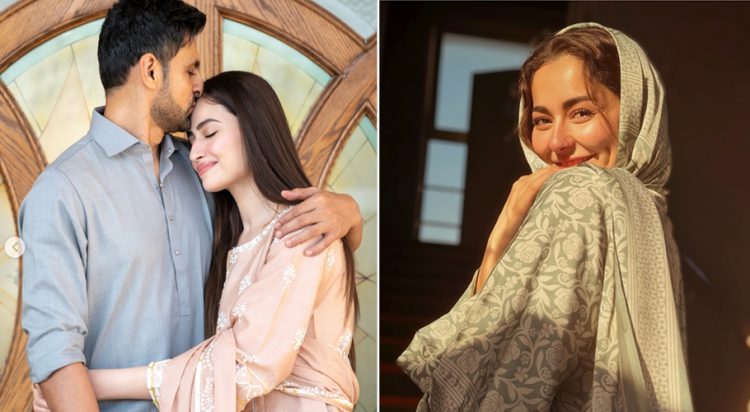 Hania Aamir, known for her lively spirit, surprised fans with a photo carousel from Makkah, Saudi Arabia while Sana Javed, dressed in a peach ensemble, celebrated Eid with her cricketer husband Shoaib Malik
