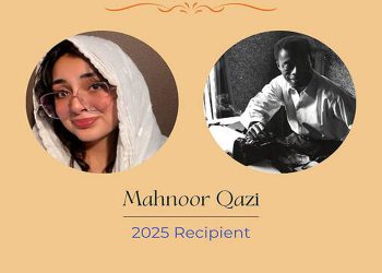 The image published on June 4, 2025, announces the selection of Pakistan-origin Mahnoor Qazi as the recipient of the James Baldwin Award.