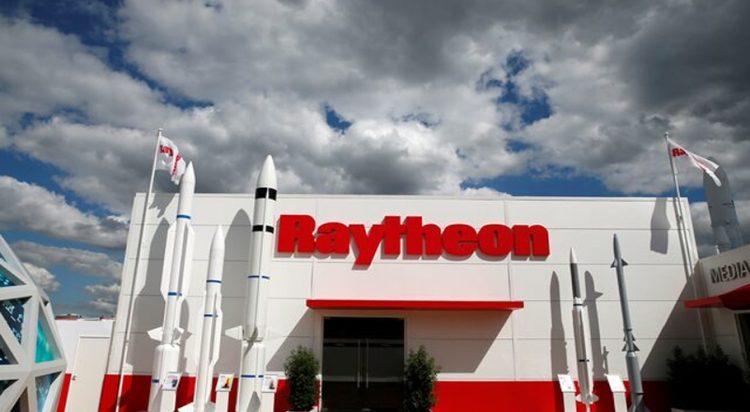 The Raytheon stand is seen at the 53rd International Paris Air Show at Le Bourget Airport near Paris, France June 21, 2019. REUTERS/Pascal Rossignol/File Photo