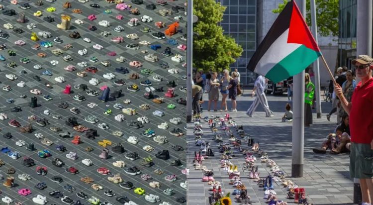 The powerful display was intended to highlight the devastating toll of the conflict on Palestinian children and to protest against international silence. (Image: TRT World)