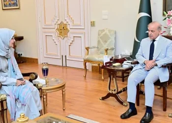 Prime Minister Shehbaz Sharif (right) meets Dr Fouzia Siddiqui, sister of Dr Aafia Siddiqui, at the PM Office in Islamabad, on July 25, 2025. — APP