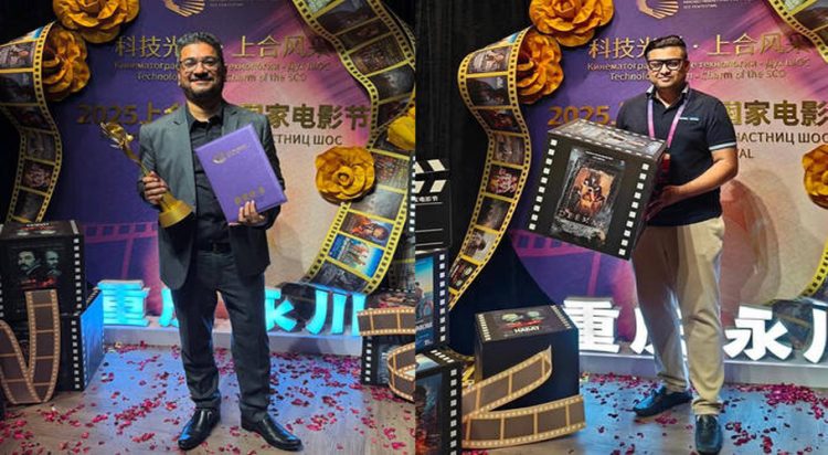 Film directors Umair Nasir Ali (left) and Rafay Akbar Rashdi posing for picture at SCO Film Festival in Chongqing, China. (Rafay Rashidi/ Umair Nasir Ali/Instagram)