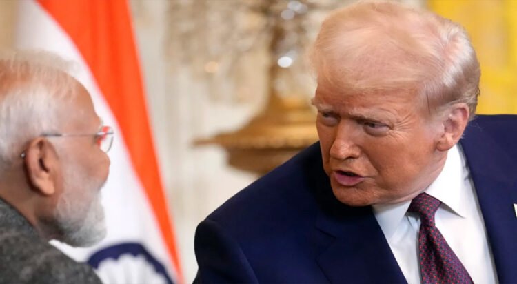 U.S. President Donald Trump and Indian Prime Minister Narendra Modi shake hands, at the White House in Washington, D.C., U.S., February 13, 2025. REUTERS/Kevin Lamarque/File Photo