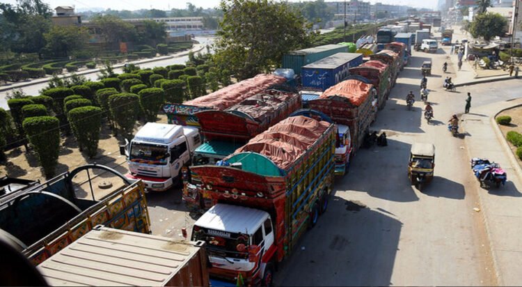 Trucks wait on a highway in Karachi, Pakistan, on November 26, 2017. (AFP/File)