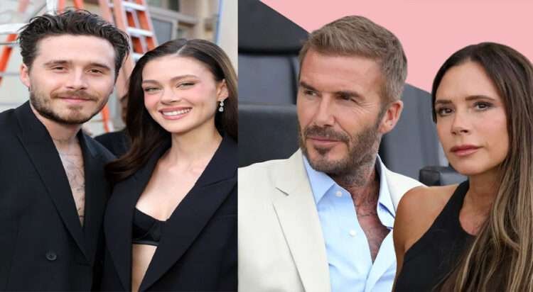 This combo of images shows David Beckham, his wife Victoria, Brooklyn Peltz Beckham and Nicola Peltz Beckham (Credit; Megan Briggs
/Glamour Magazine - Stefanie Keenan/Getty Images for Vogue)