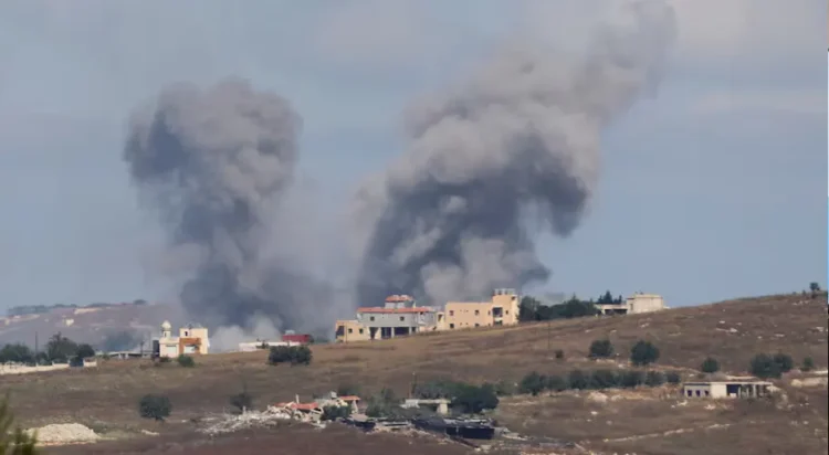 Smoke billows from southern Lebanon following an Israeli strike, as seen from Marjayoun, Lebanon, June 19, 2026. REUTERS/Stringer