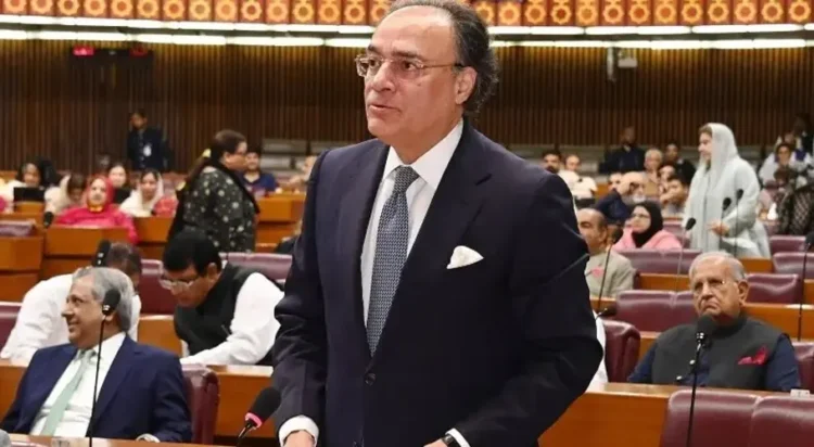 Finance Minister Muhammad Aurangzeb speaks in the National Assembly on Tuesday. — Photo courtesy NA/Facebook