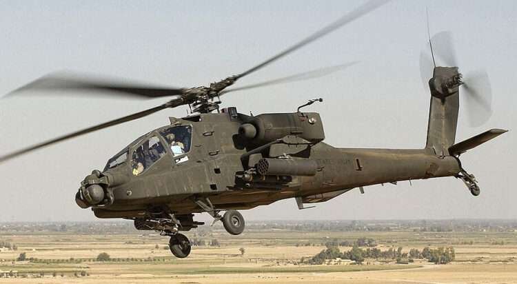 An AH-64D Apache Longbow helicopter from 1st Battalion, 101st Aviation Regiment, based at Forward Operating Base Speicher, Iraq.