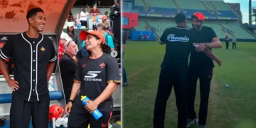 England and Real Madrid football star Jude Bellingham has gone viral on social media after taking on Pakistani mystery spinner Usman Tariq in a friendly batting challenge during an event at Edgbaston.