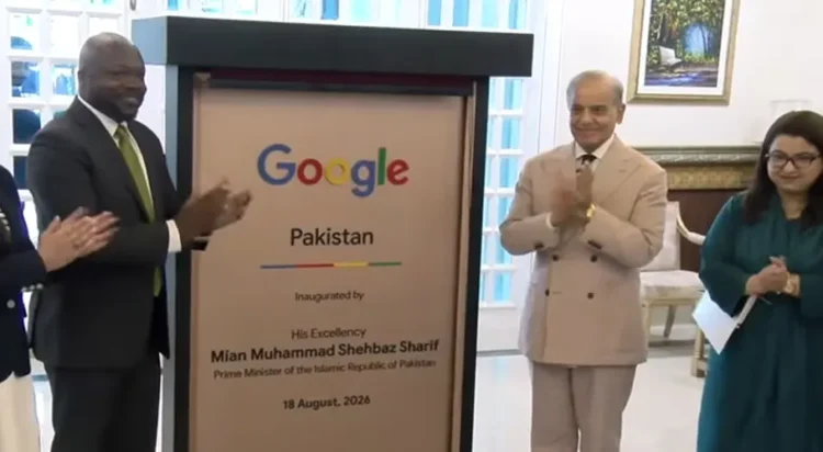 Prime Minister Shehbaz Sharif and Google Global Affairs Vice President Wilson L. White, during Google's Pakistan Office inauguration ceremony in Islamabad, on August 18, 2026