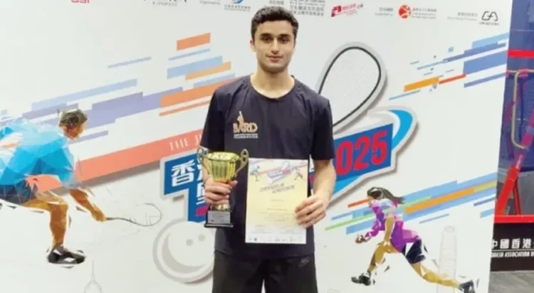 Muhammad Umair Arif poses with his first runner-up trophy at The Jessica Company Hong Kong Junior Squash Open 2025. PHOTO COURTESY: BARD