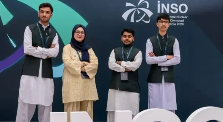 Team Pakistan stands for a photo at the 3rd International Nuclear Science Olympiad in Jeddah, Saudi Arabia. — APP